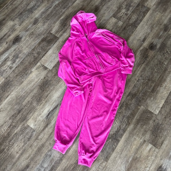 Victoria's Secret Velour Tracksuit Zip Hoodie & Jogger Set Hot Pink Sz Medium - Picture 14 of 15
